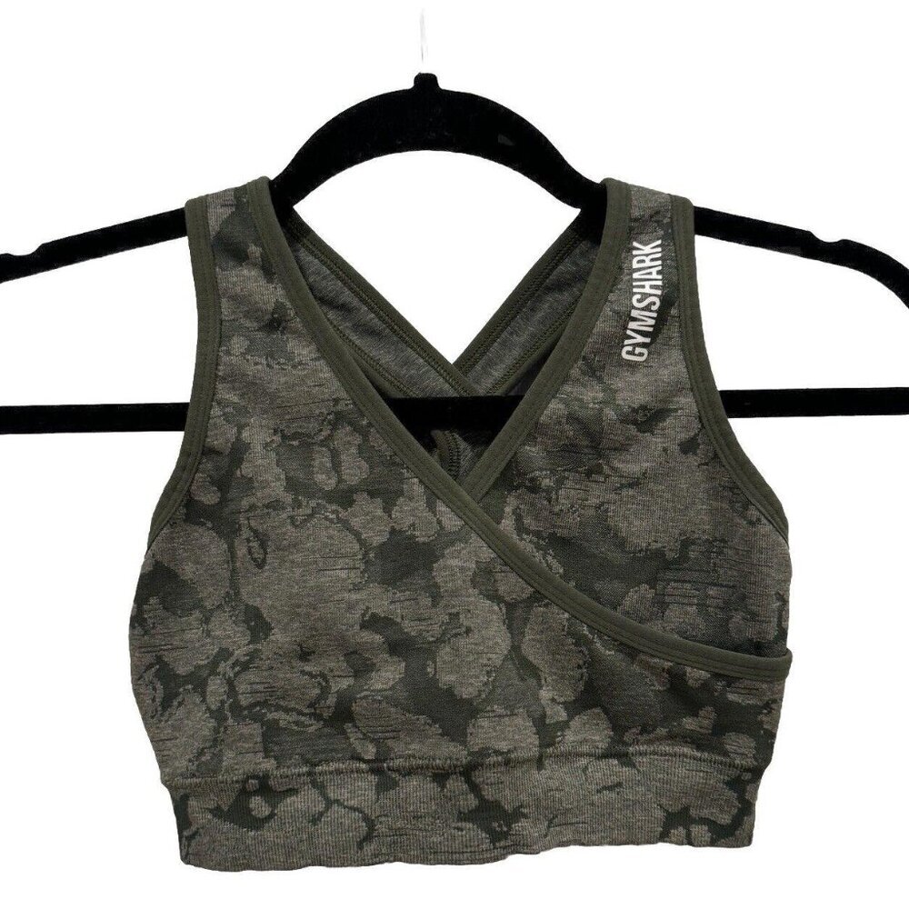 Gymshark Womens Sports Bra Green Adapt Pattern Camo Seamless Size Small